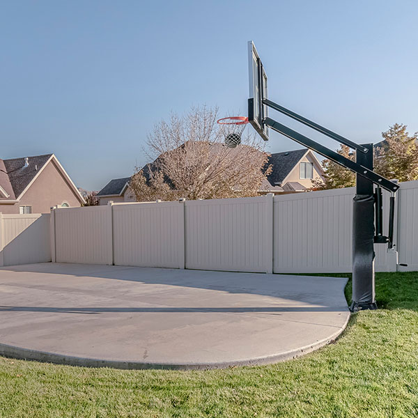 Panorama Small practice basket ball court in a garden